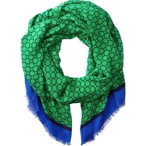 NWT Vera Bradley Emerald Geometric Blue Fringed Scarf, Jewel Tones, Green, New
